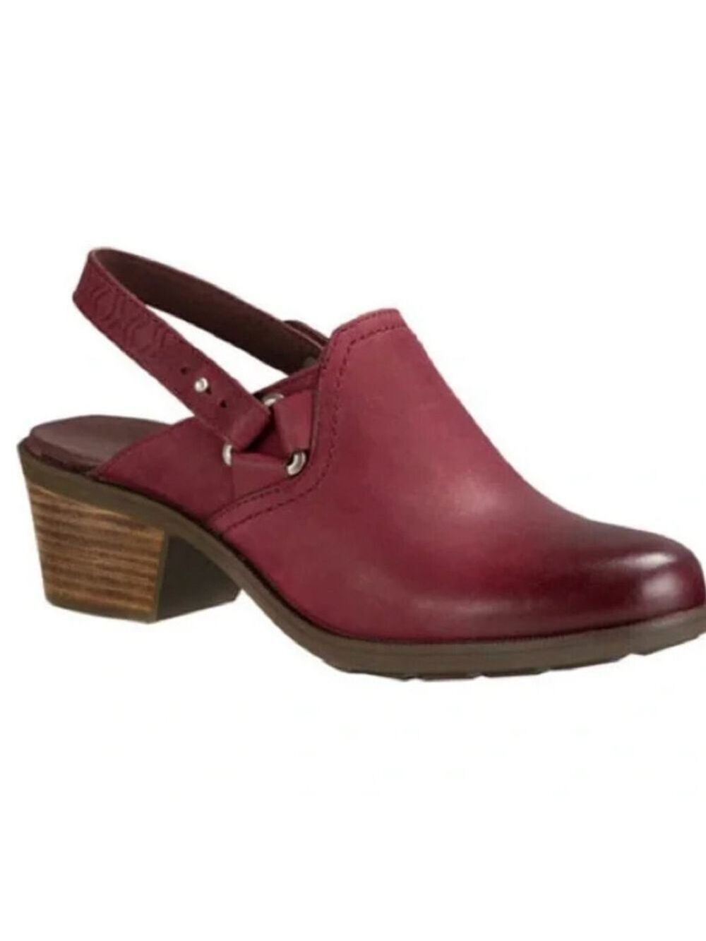 Teva Foxy Slingback Burgundy Clogs Burgundy Leather Block Heel Size 9.5